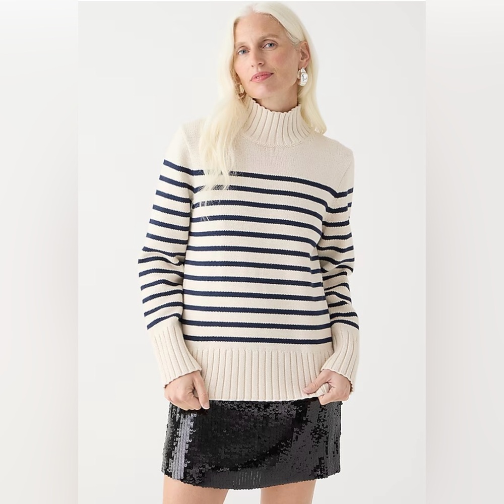 NWT Never Worn!  J Crew Cotton Turtleneck Sweater in Stripe MEDIUM
